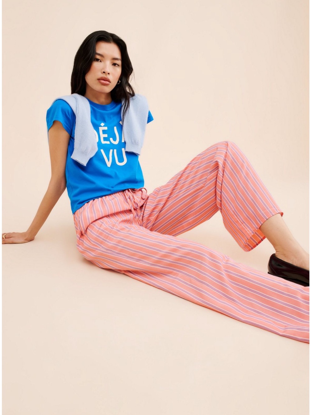 Urban Outfitters Pink & White Striped Wide-Leg Pants